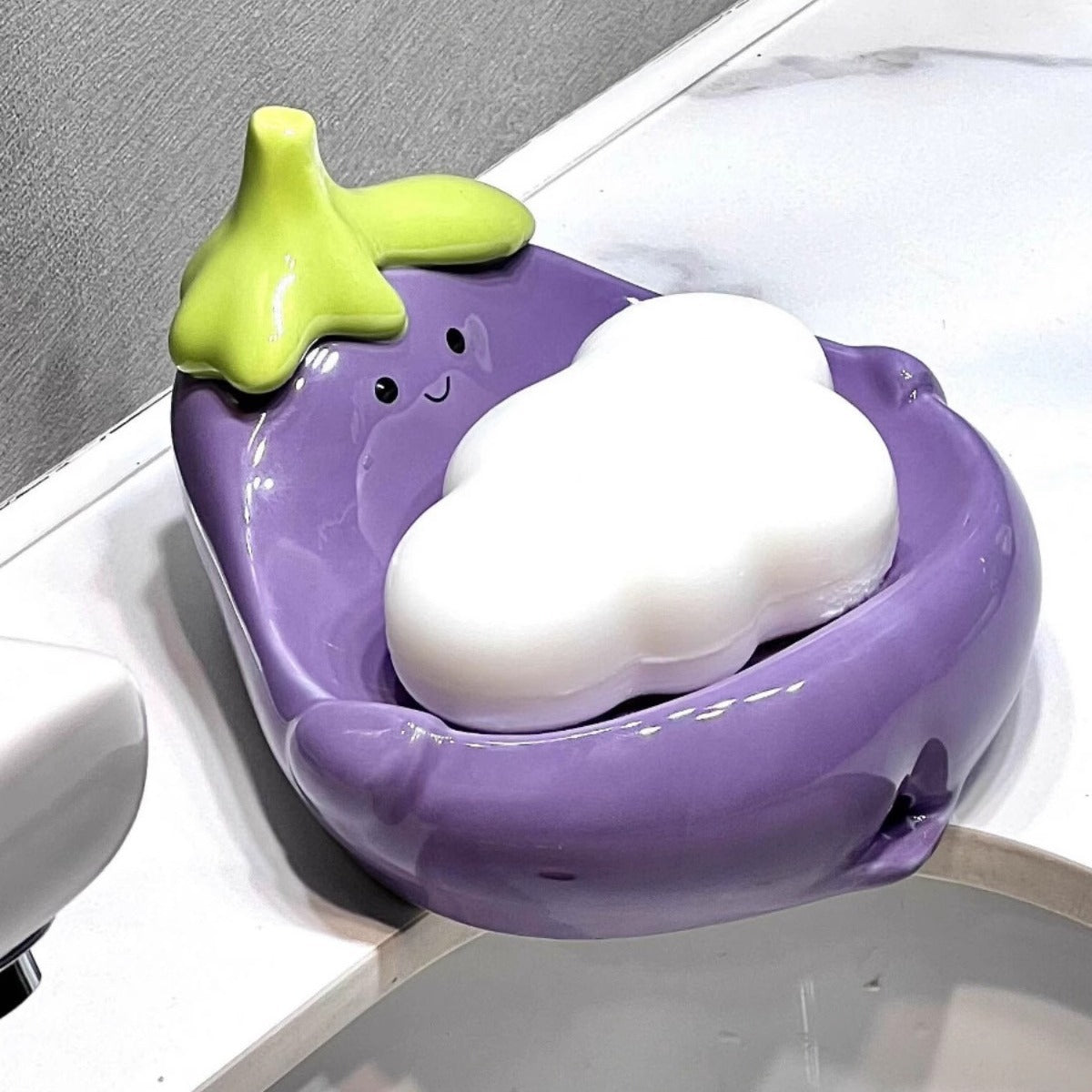 Eggplant Ceramic Drain Soap Dish