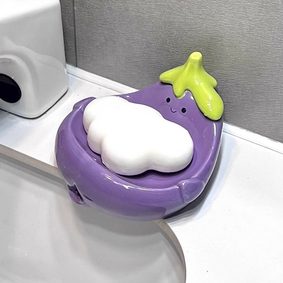 Eggplant Ceramic Drain Soap Dish